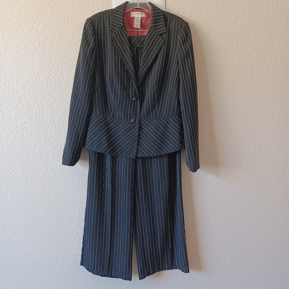 Sag Harbor Pants Suit Black Pinstripe, Blazer Size 10P & Trousers Size 12P